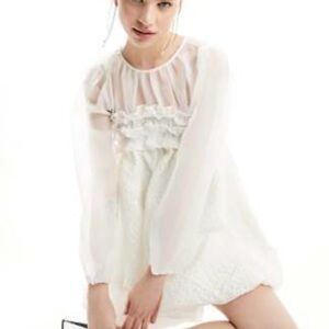 NWT Dream Sister Jane Ivory Ruffle Bodice Long-Sleeve Dress